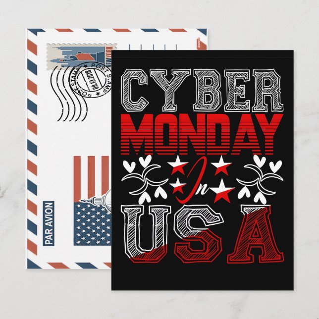 Postal Festiva Cyber monday in usa sales event hand-drawn design (Anverso / Reverso)