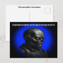 Postal Festiva Cyber Skull Blue Glow Binary Hello Tech Design 