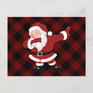 Postal Festiva Dabbing Red Plaid Santa Claus   Búfalo Rústico div