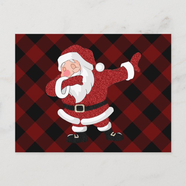 Postal Festiva Dabbing Red Plaid Santa Claus | Búfalo Rústico div (Anverso)