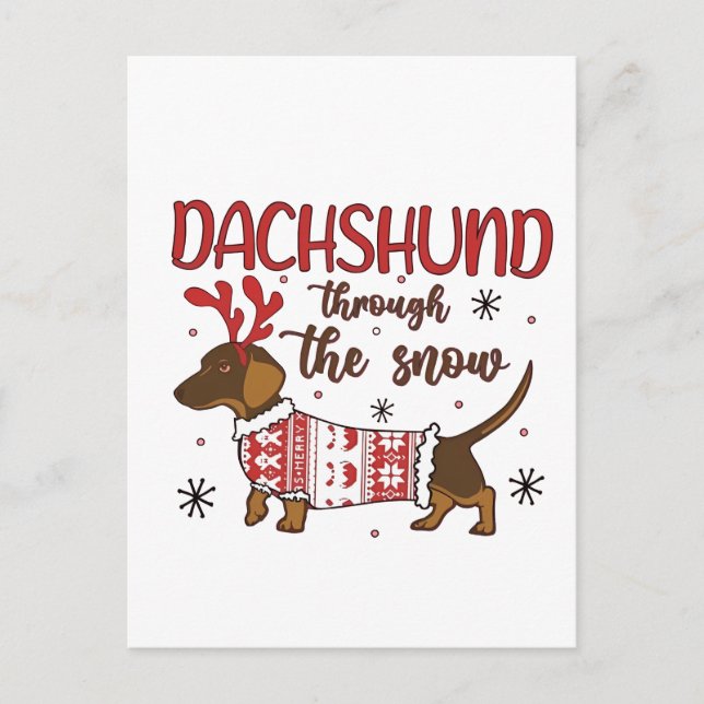 Postal Festiva Dachshund A Través De La Nieve Navidades Perro Lov (Anverso)