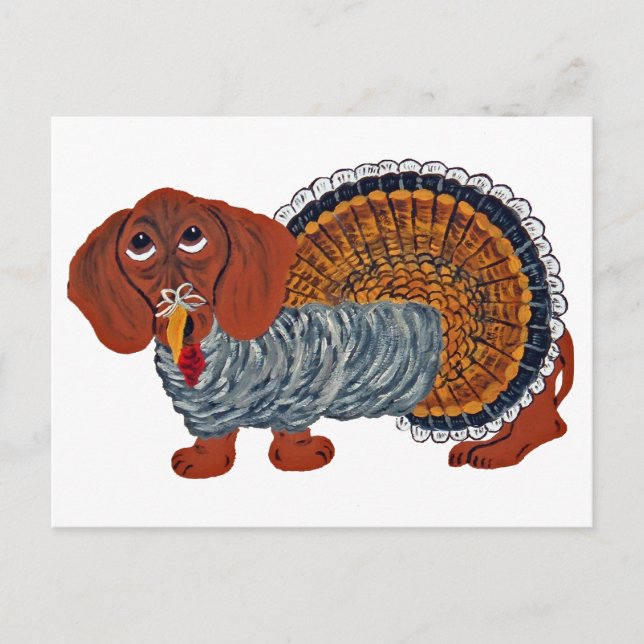Postal Festiva Dachshund Acción de Gracias Turquía (Anverso)
