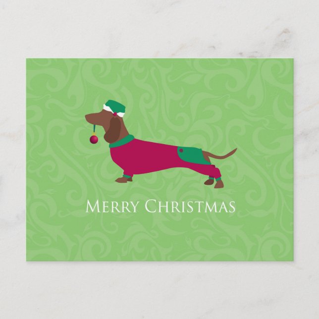 Postal Festiva Dachshund - Feliz diseño navideño (Anverso)