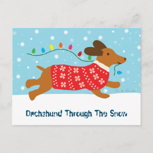 Postal Festiva Dachshund lindo a través del feriado de los Navida