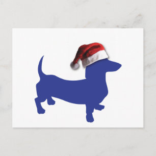 Postal Festiva Dachshund lindo en un gorra de Santa