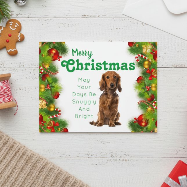 Postal Festiva Dachshund Merry Christmas Holiday Card (Dachshund Merry Christmas Holiday Card)