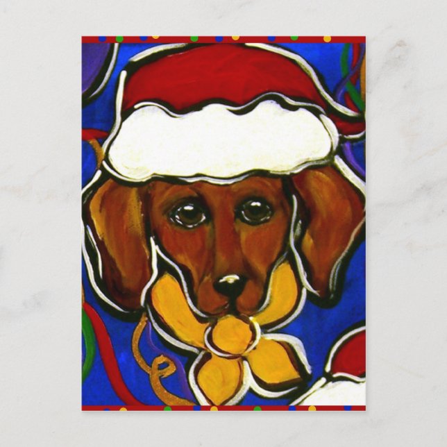 Postal Festiva Dachshund Navideño Adorable (Anverso)
