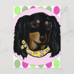 Postal Festiva Dachshund negro de pelo largo de Pascua