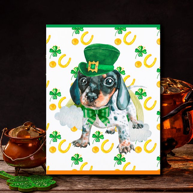 Postal Festiva Dachshund Perro Cachorro Shamrock St Patricks Day (Subido por el creador)