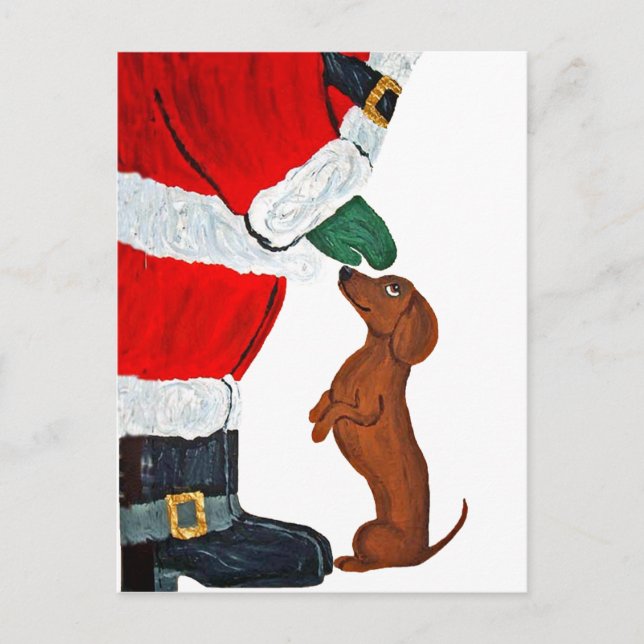 Postal Festiva Dachshund y Santa (Anverso)