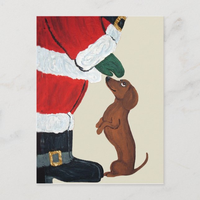 Postal Festiva Dachshund y Santa (Anverso)