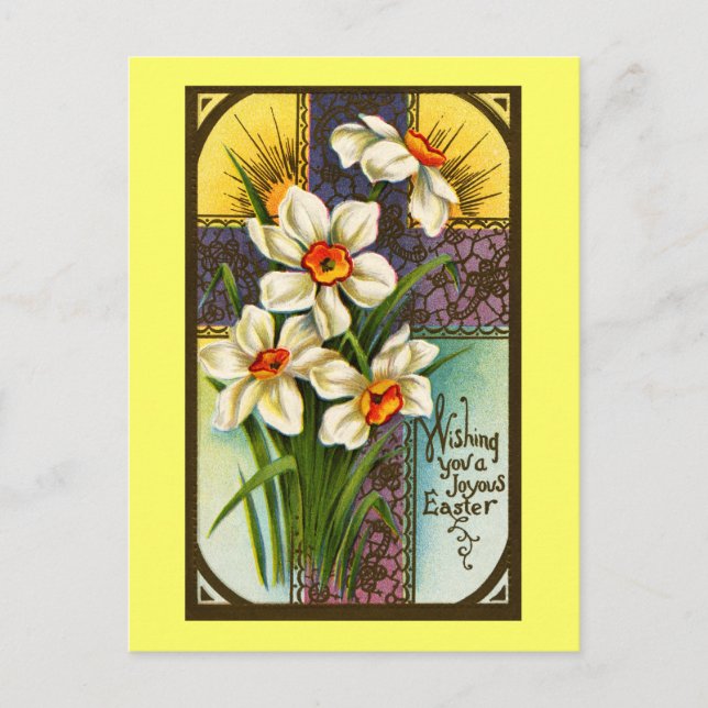 Postal Festiva Daffodils y la Pascua Vintage (Anverso)