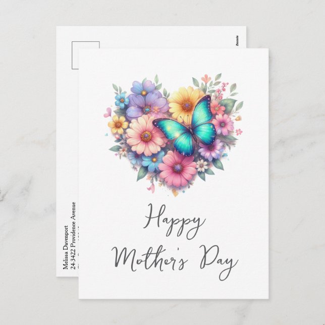 Postal Festiva Daisy Flowers with a Blue Butterfly Mother's Day (Anverso / Reverso)