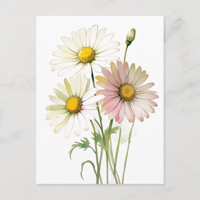 Postal Festiva Daisy Watercolor Flower Profesional Moderno (Anverso)