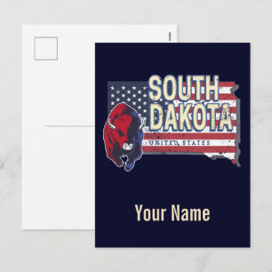 Postal Festiva Dakota del Sur Estados Unidos Aviso de mapa del es