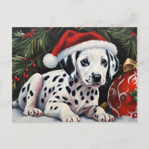 Postal Festiva Dalmatian Puppy Santa