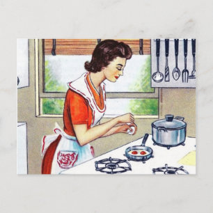Postal Festiva Dama de cocina retro