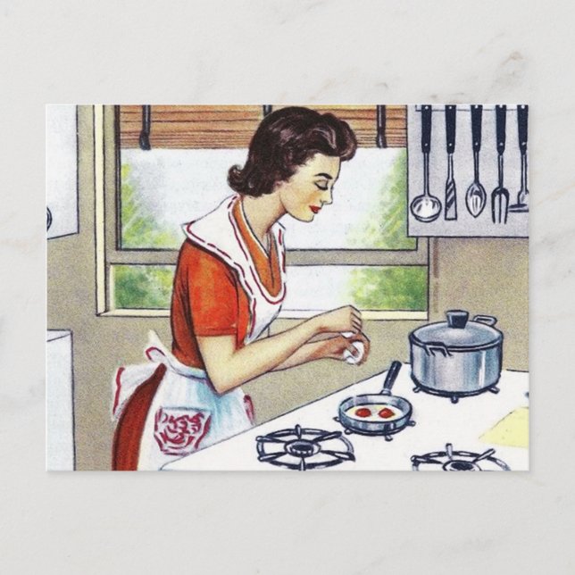 Postal Festiva Dama de cocina retro (Anverso)