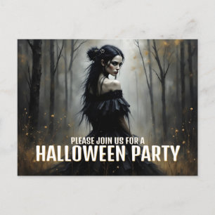 Postal Festiva Dama Mística en el oscuro bosque de Halloween