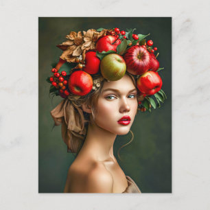 Postal Festiva Dama Rústica de Manzana y Cereza