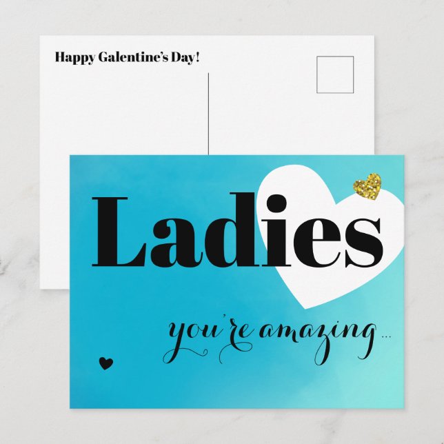 Postal Festiva Damas Día de las Galentinas Azules (Anverso / Reverso)