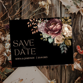Postal Festiva Dark moody floral Modern Save the Date Boda