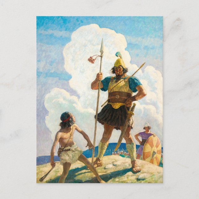 Postal Festiva David y Goliat por Newell Convers Wyeth (Anverso)