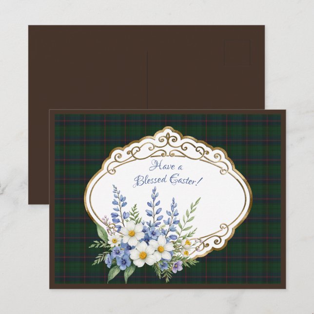Postal Festiva Davidson Modern Scottish Tartan Easter Floral (Anverso / Reverso)