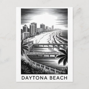 Postal Festiva Daytona Beach Florida Negro Blanco Grabado en Made