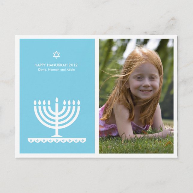 Postal Festiva De Lucy: HAPPY HANUKKAH MENORAH MODERNO (Anverso)