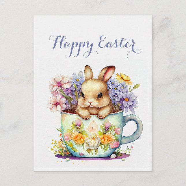Postal Festiva De Pascua acuarela, floral, de pascua y elegante (Anverso)