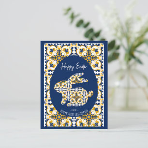 Postal Festiva 🐇 de Pascua 💙 💛 Hermosos Azulejos azules y amar