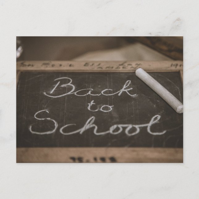 Postal Festiva De vuelta a la escuela en una antigua pizarra esco (Anverso)