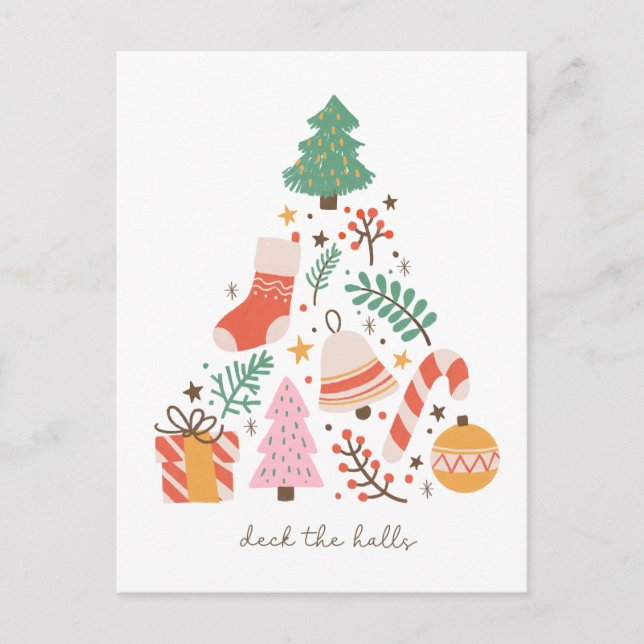 Postal Festiva Deck The Halls Christmas Tree (Anverso)