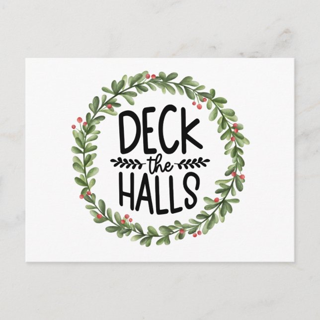 Postal Festiva Deck the Halls Watercolor Wreath (Anverso)