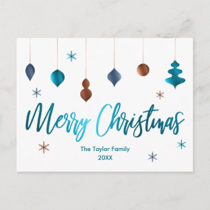 Postal Festiva Decoración Navideña Retro Azul Turquesa Cobre Mari