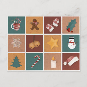 Postal Festiva Decoraciones clásicas de adornos navideños