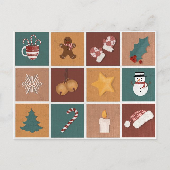 Postal Festiva Decoraciones clásicas de adornos navideños (Anverso)