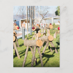 Postal Festiva Deers de Navidades de madera