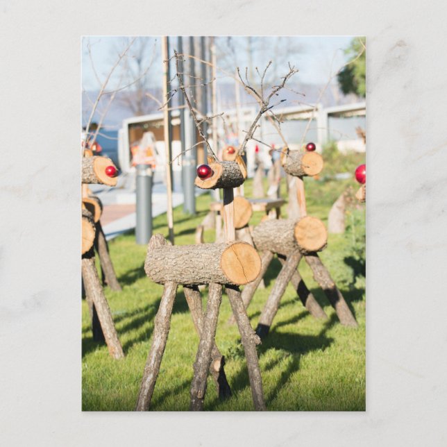 Postal Festiva Deers de Navidades de madera (Anverso)