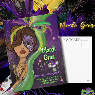 Postal Festiva Dejad que los buenos tiempos rueden Fancy Mardi Gr
