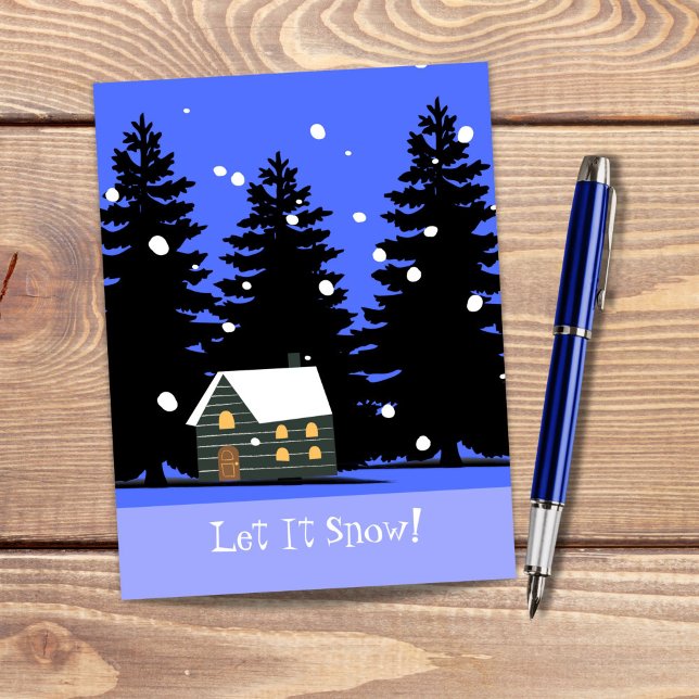Postal Festiva Dejemos que nieva Navidades íntimos de invierno (This customizable "Let It Snow" cozy Christmas postcard features my own unique original art.)