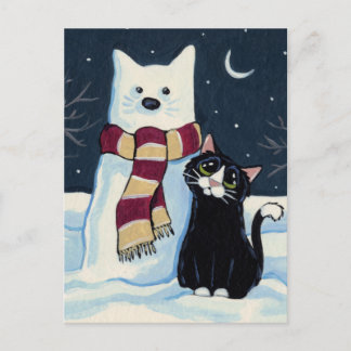 Postal festiva del gato y del gato de la nieve