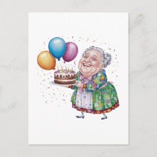 Postal Festiva Delantal Floral Divertido para Abuela Cumpleaños A