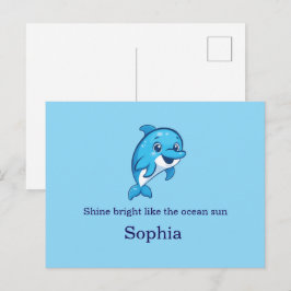 Postal Festiva Delfín Azul Feliz y Lindo Dibujo Animado Criatura 