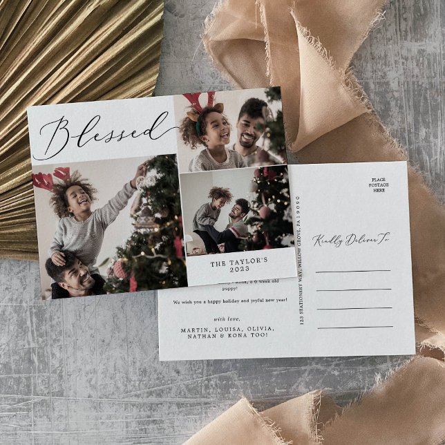 Postal Festiva Delicate Blessed 3 Photo Family Newsletter (Subido por el creador)