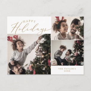 Postal Festiva Delicate Gold Happy Holidays 3 Photo Newsletter