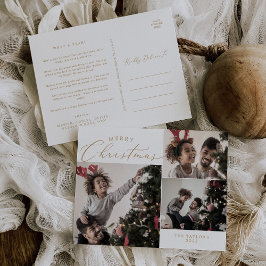 Postal Festiva Delicate Gold Merry Christmas 3 Photo Newsletter