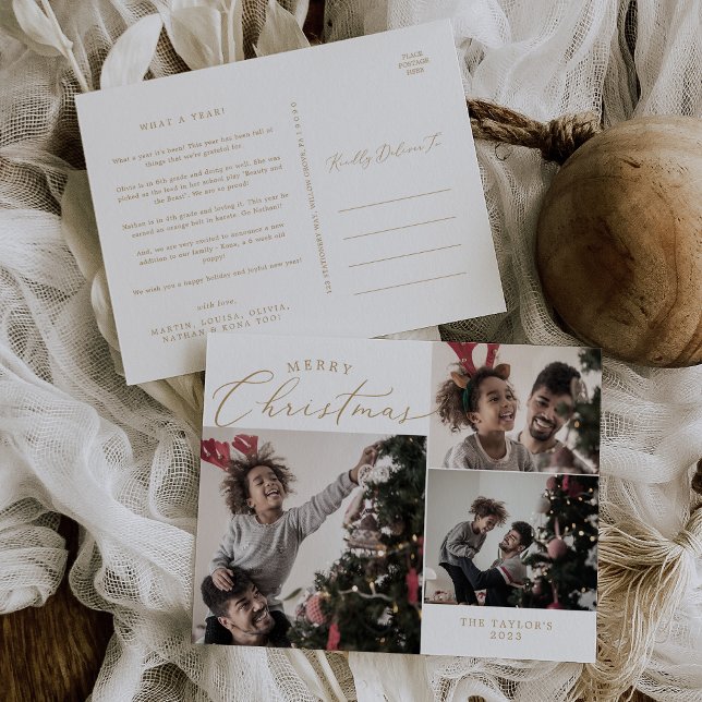 Postal Festiva Delicate Gold Merry Christmas 3 Photo Newsletter (Subido por el creador)