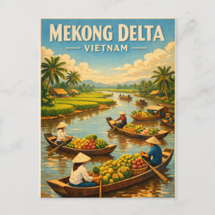 Postal Festiva Delta del Mekong, Vietnam, en un clásico retro